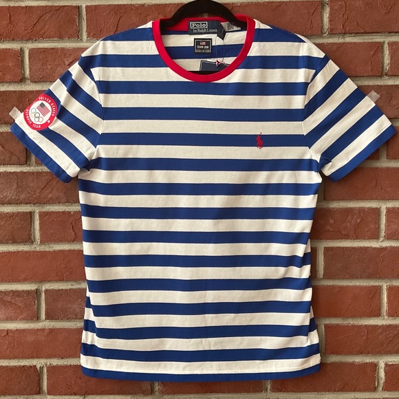 Ralph Lauren Olympic Team USA White Blue Striped Jersey Mens T-shirt Size M NWT - Picture 9 of 12